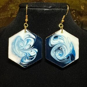 Ocean swirl resin earrings. Handmade. Hypoallergenic